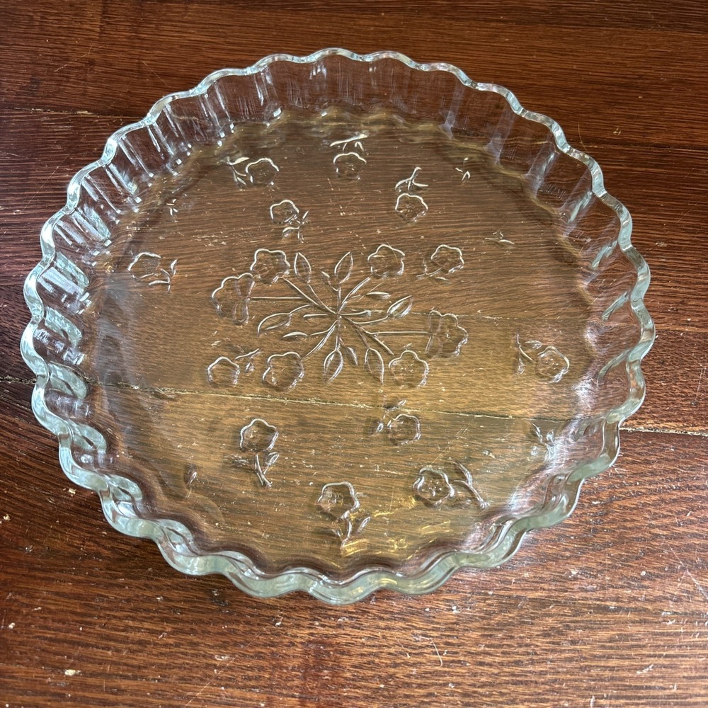 Vintage Anchor Hocking 10" Quiche Pan Tart Pan Pie Plate Floral